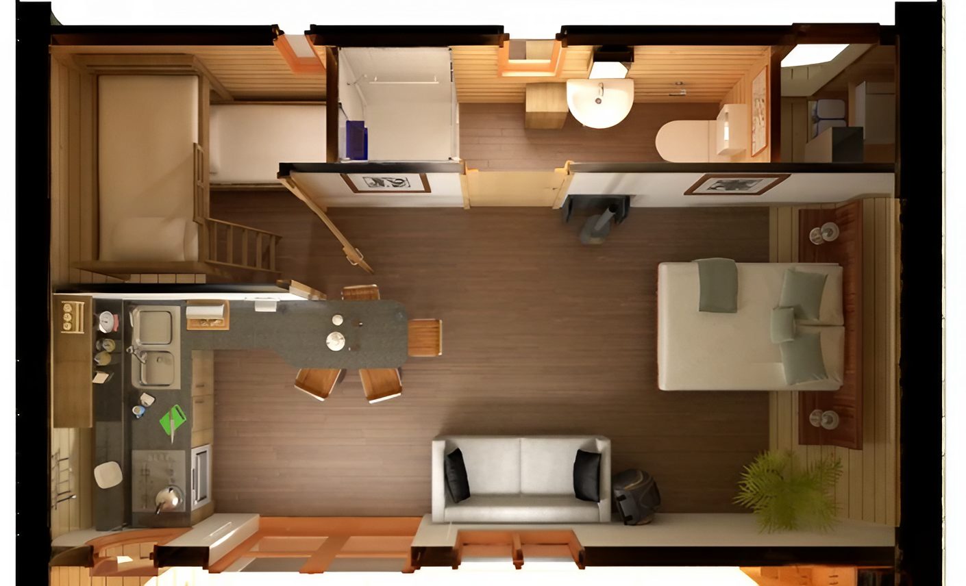 plan petite maison 48m2 aux lignes courbes Blue Forest