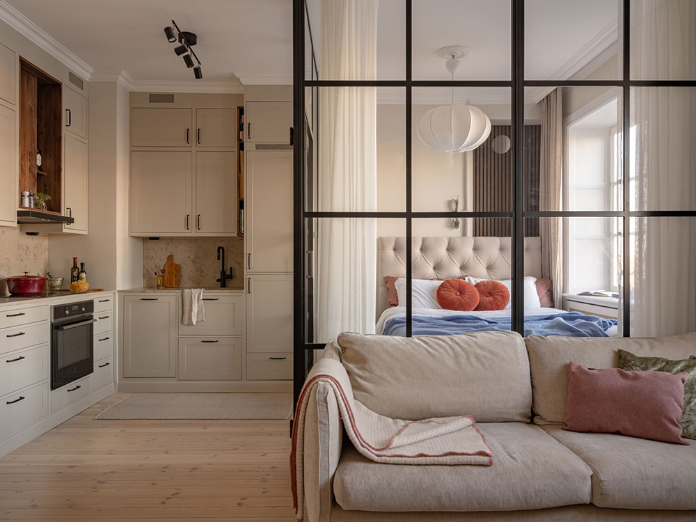 cuisine studio 36m2 avec verrière pour chambre séparée