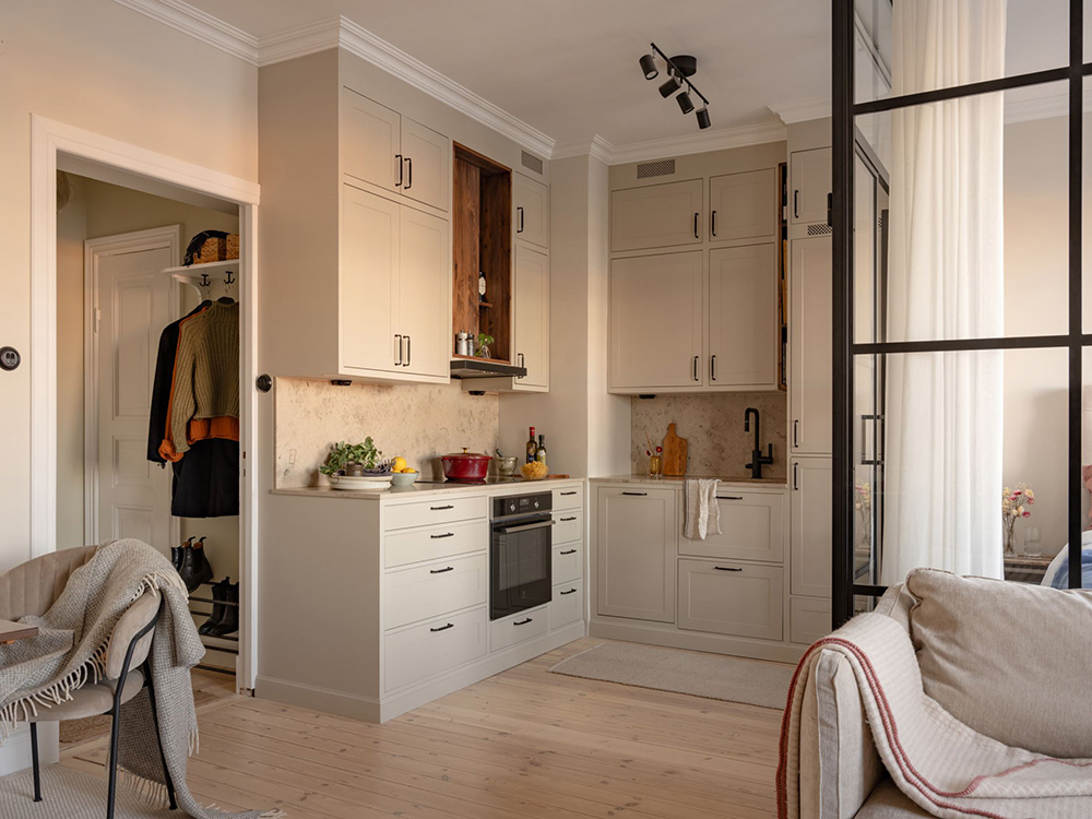 cuisine studio 36m2 avec verrière pour chambre séparée