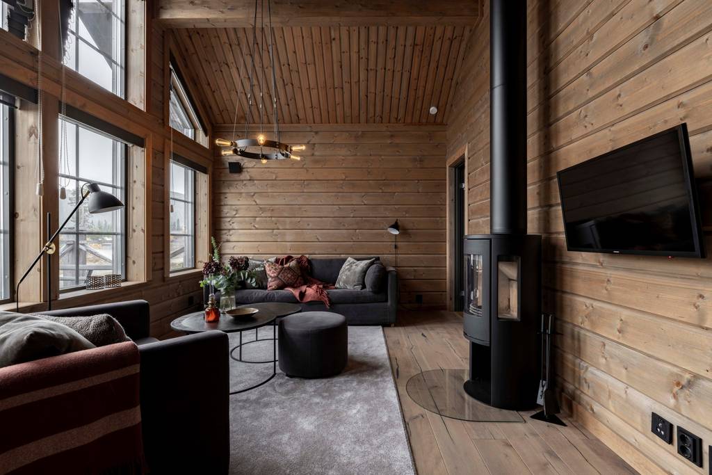 salon chalet de 102m2 intérieur bois