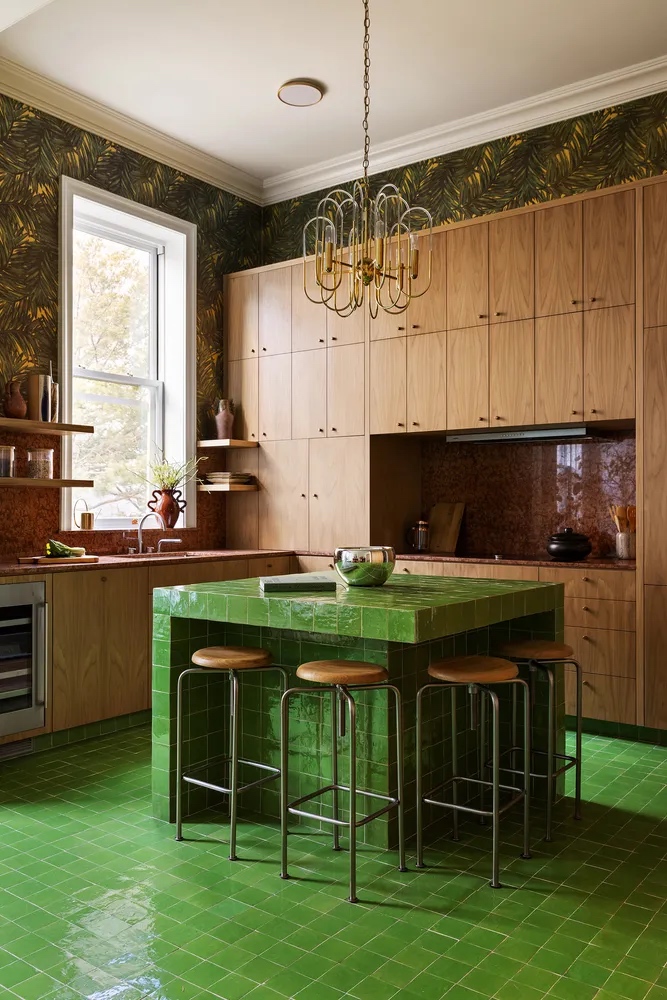 cuisine sol zelliges vertes maison de ville Brooklyn