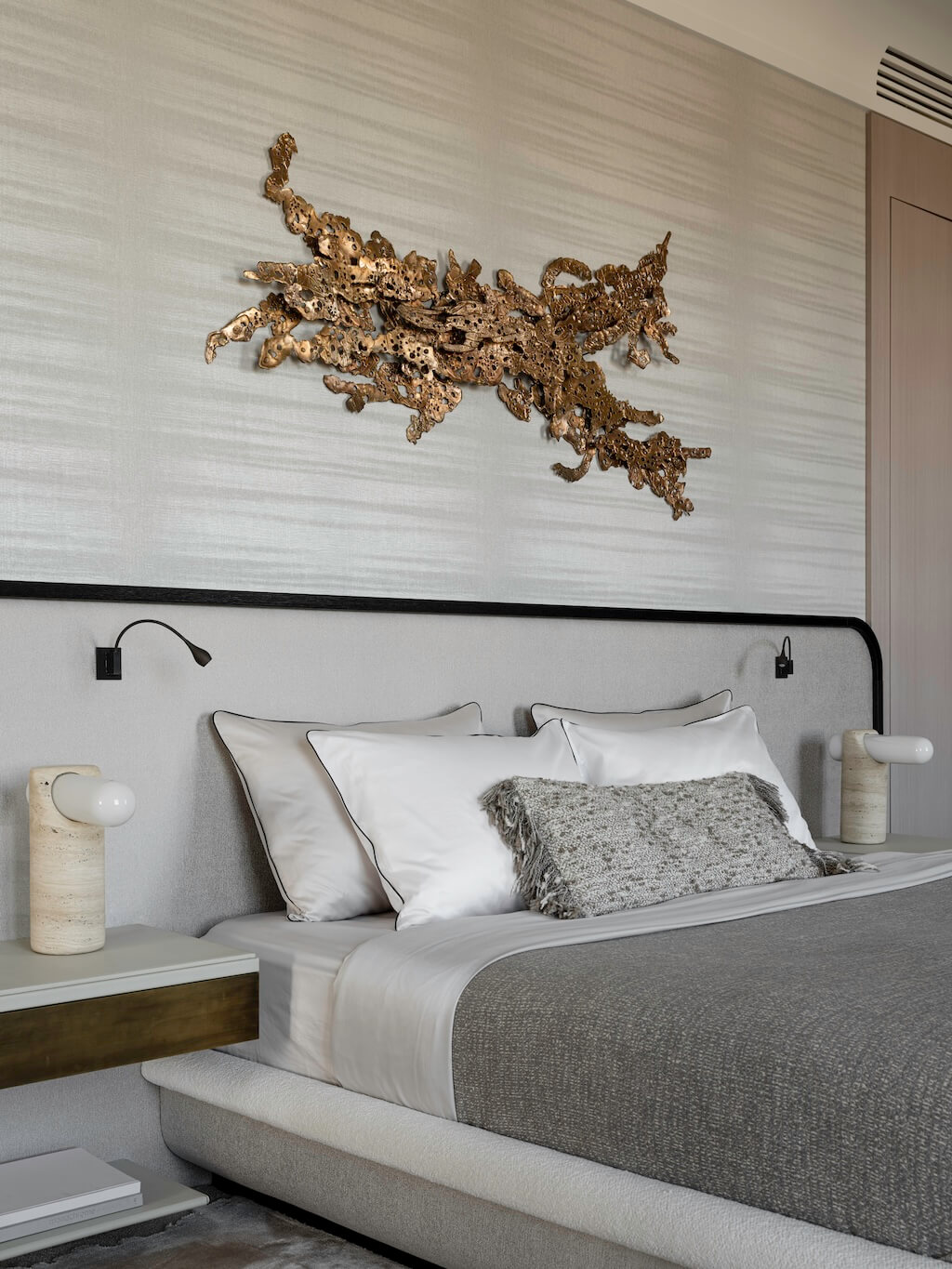 chambre décoration contemporaine beige appartement 145m2