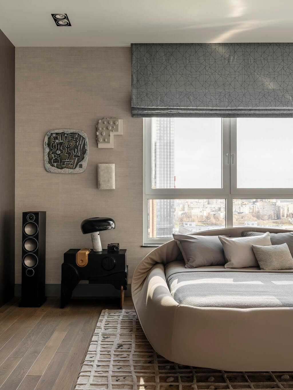 chambre décoration contemporaine beige appartement 145m2
