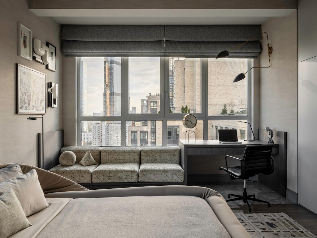 chambre décoration contemporaine beige appartement 145m2