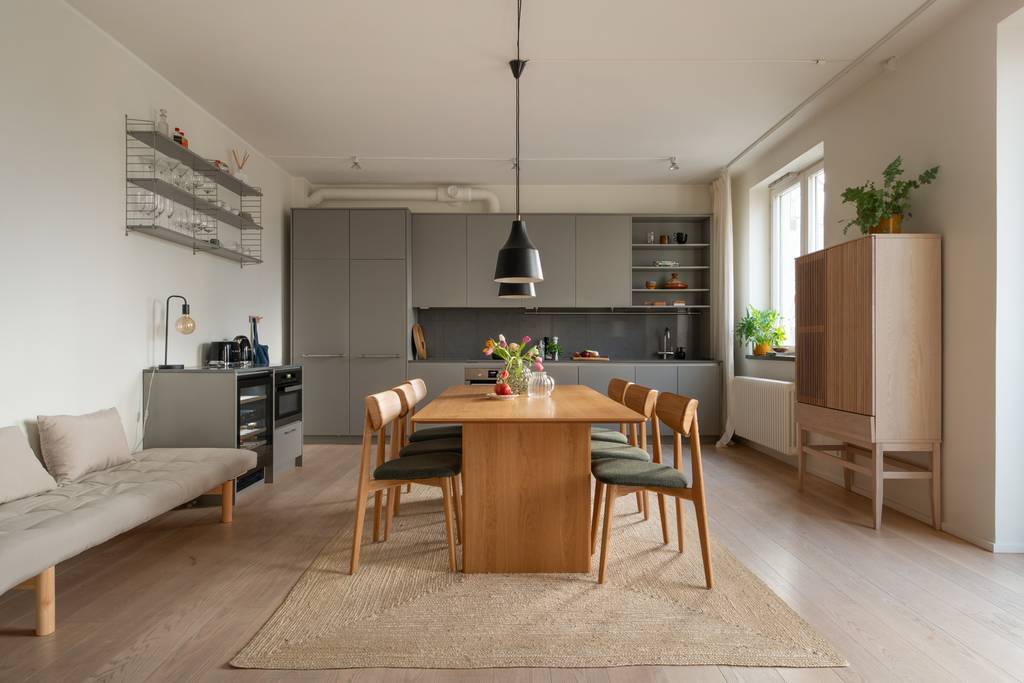 salle à manger et cuisine ouverte grise appartement 107m2 salle à manger et cuisine ouverte grise appartement 107m2