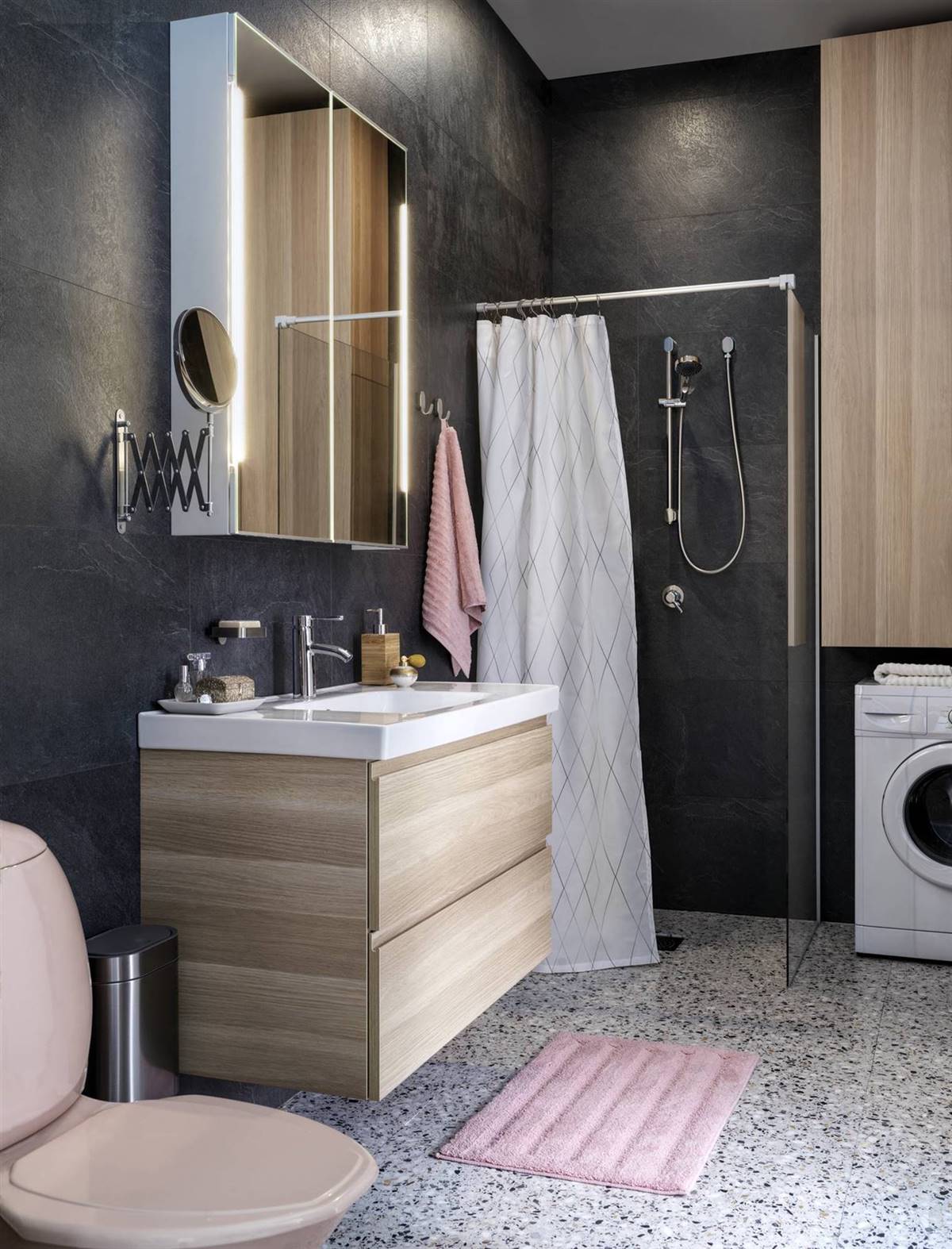 salle de bain grise et bois