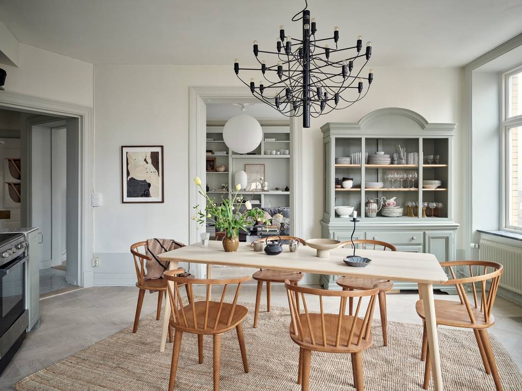 cuisine dinatoire vert sauge décoration scandinave appartement 80m2