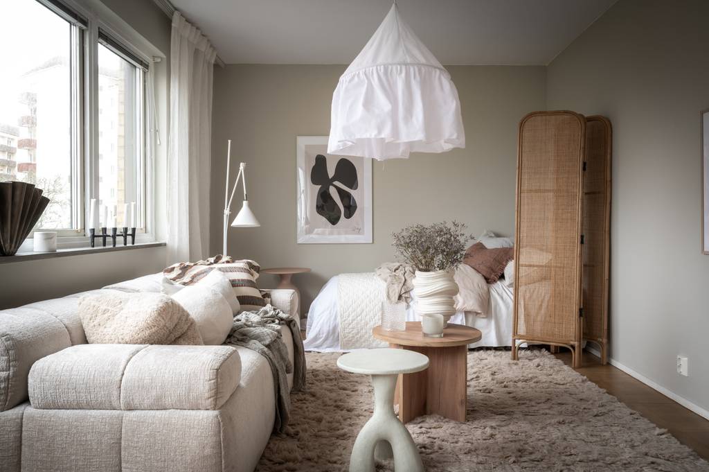 pièce principale studio 35m2 décoration scandinave en tons naturels pièce principale studio 35m2 décoration scandinave en tons naturels