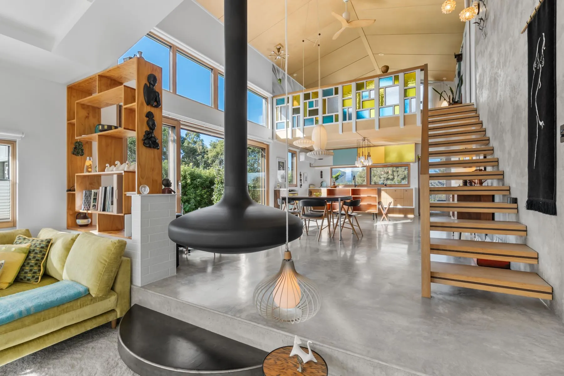 salon avec cheminée Focus maison passive