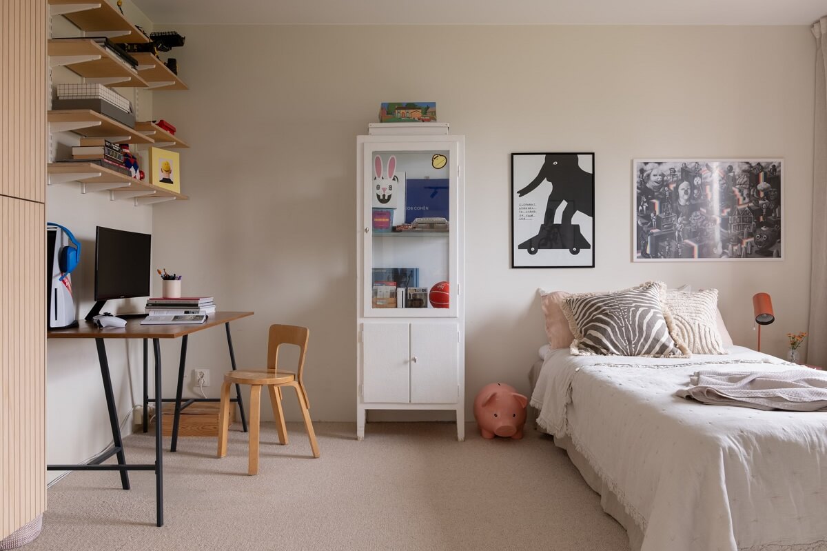 chambre appartement de 87m2 à la décoration colorée