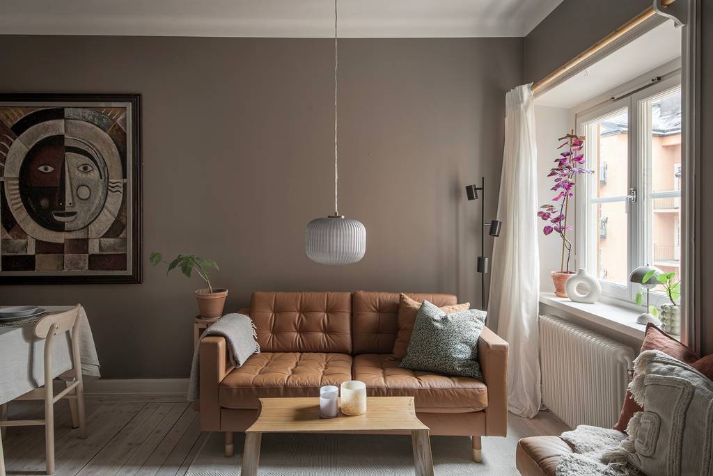 salon studio de 27m2 aux murs couleur Mocha Mousse salon studio de 27m2 aux murs couleur Mocha Mousse