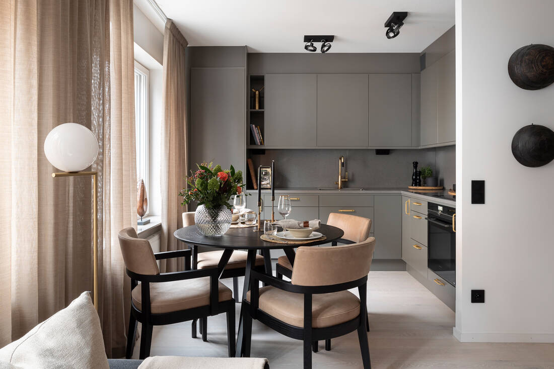 salle à manger et cuisine ouverte décoration contemporaine deux-pièces de 46m2 salle à manger et cuisine ouverte décoration contemporaine deux-pièces de 46m2