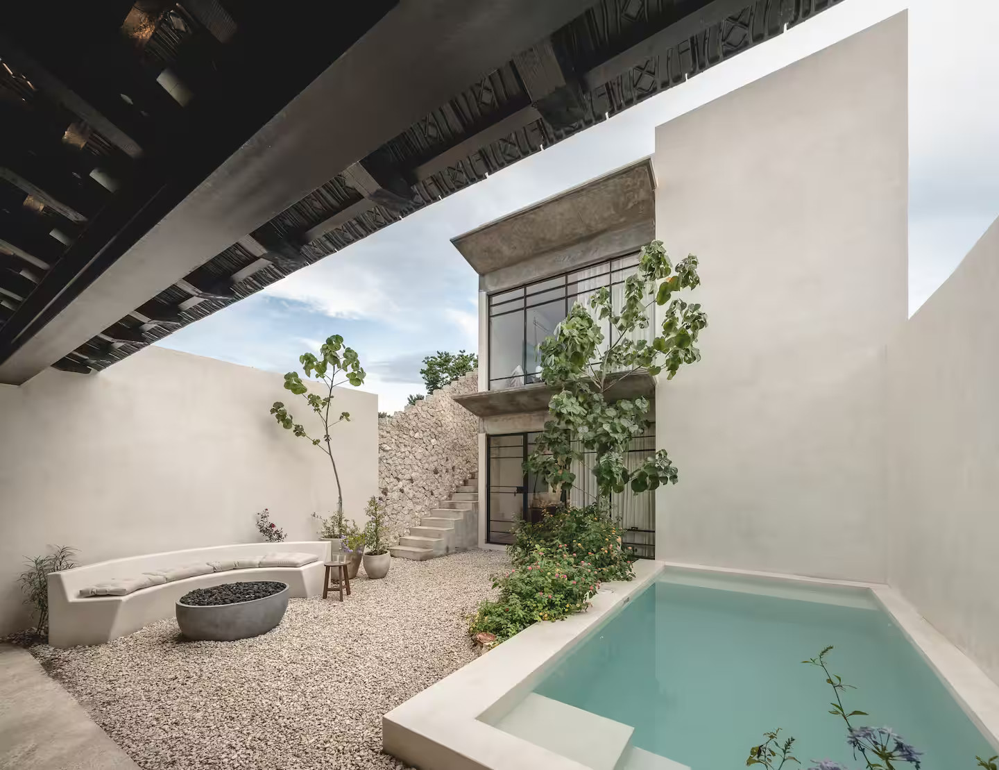 jardin avec piscine maison Mexique La Pausa