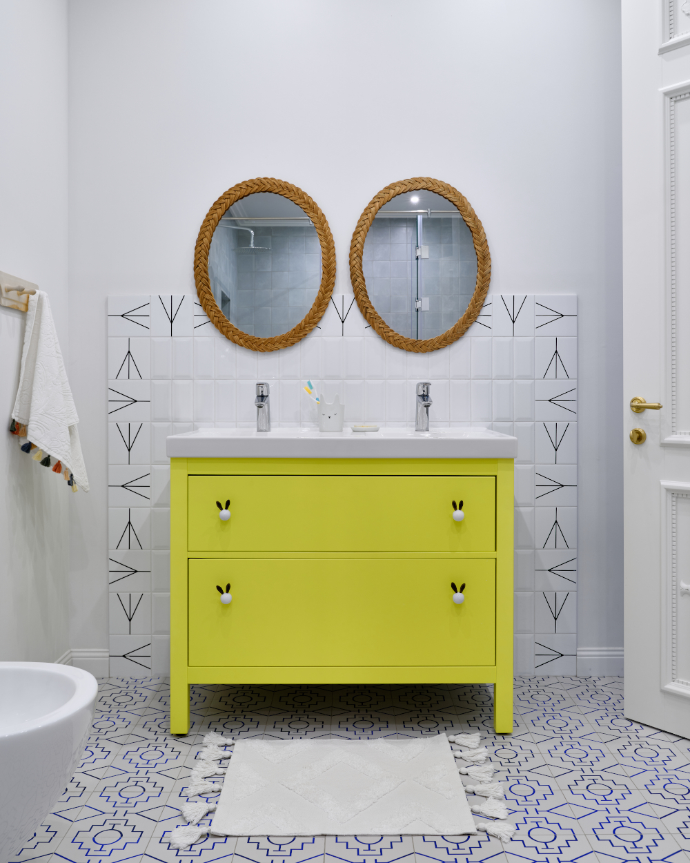 salle de bain meuble vasque jaune