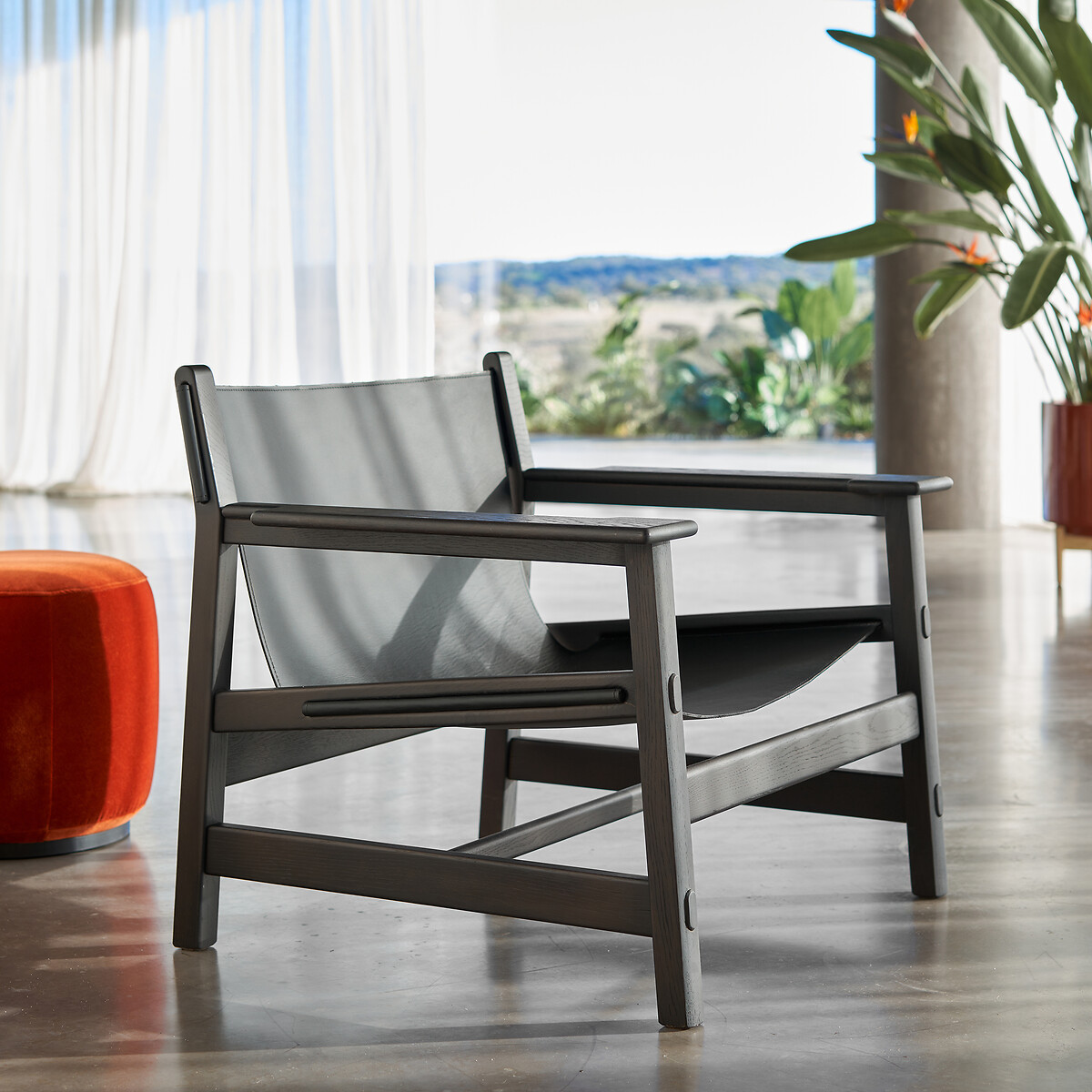 fauteuil bois noir et cuir noir style mid century fauteuil bois noir et cuir noir style mid century