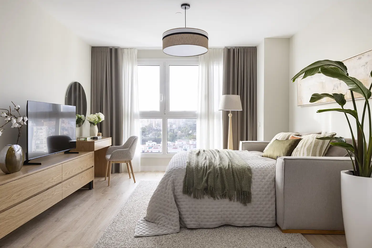 salon avec canapé convertible appartement 42m2 décoration contemporaine naturelle salon avec canapé convertible appartement 42m2 décoration contemporaine naturelle