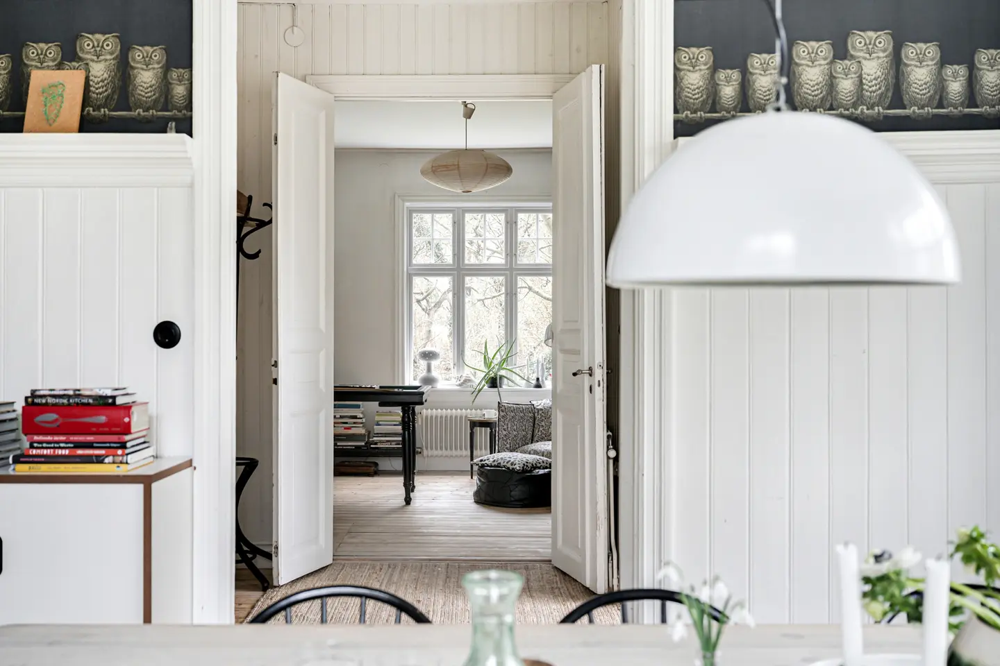 cuisine papier-peint hiboux décoration scandinave