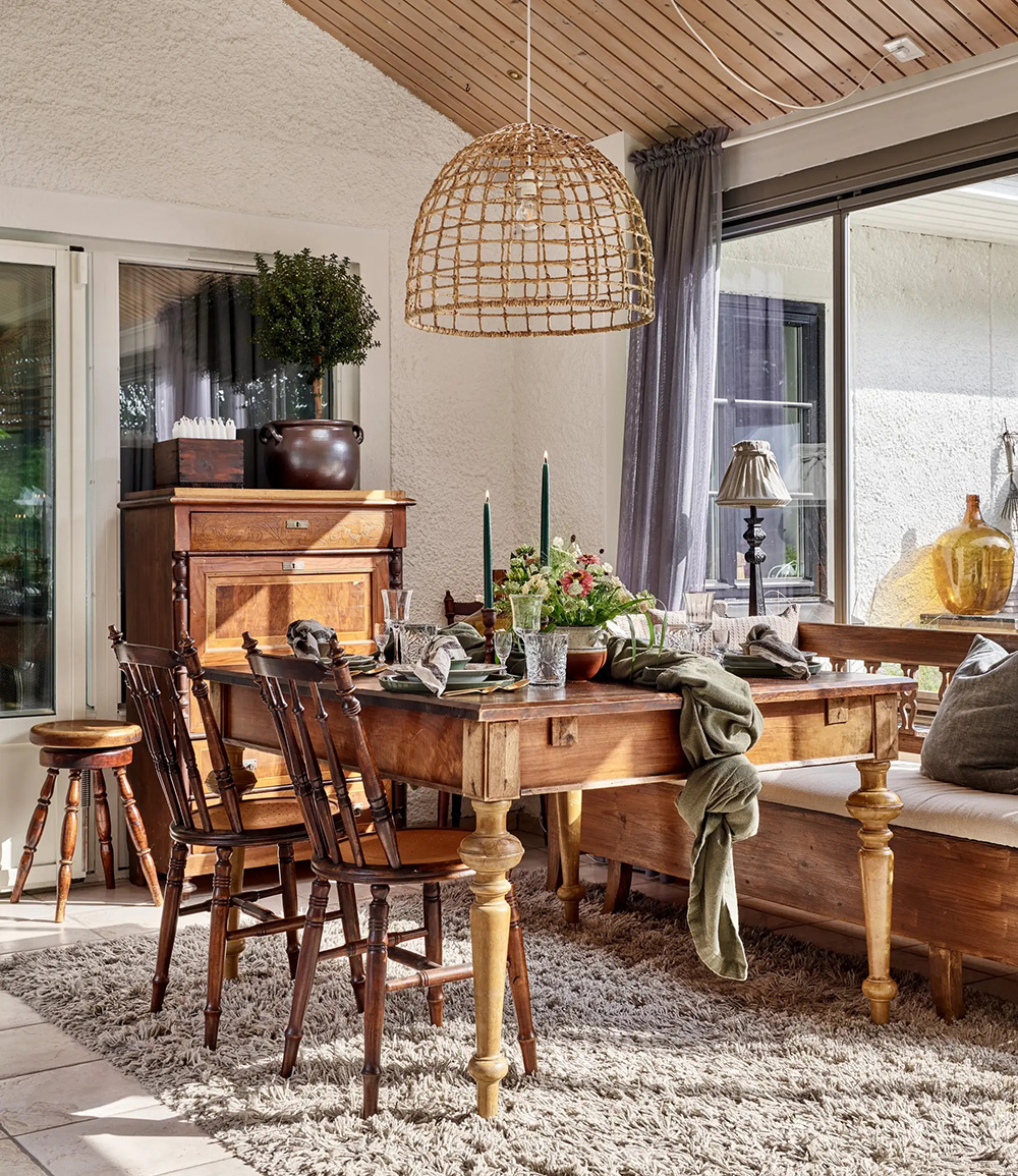 salle à manger décoration verte et naturelle rustique chic