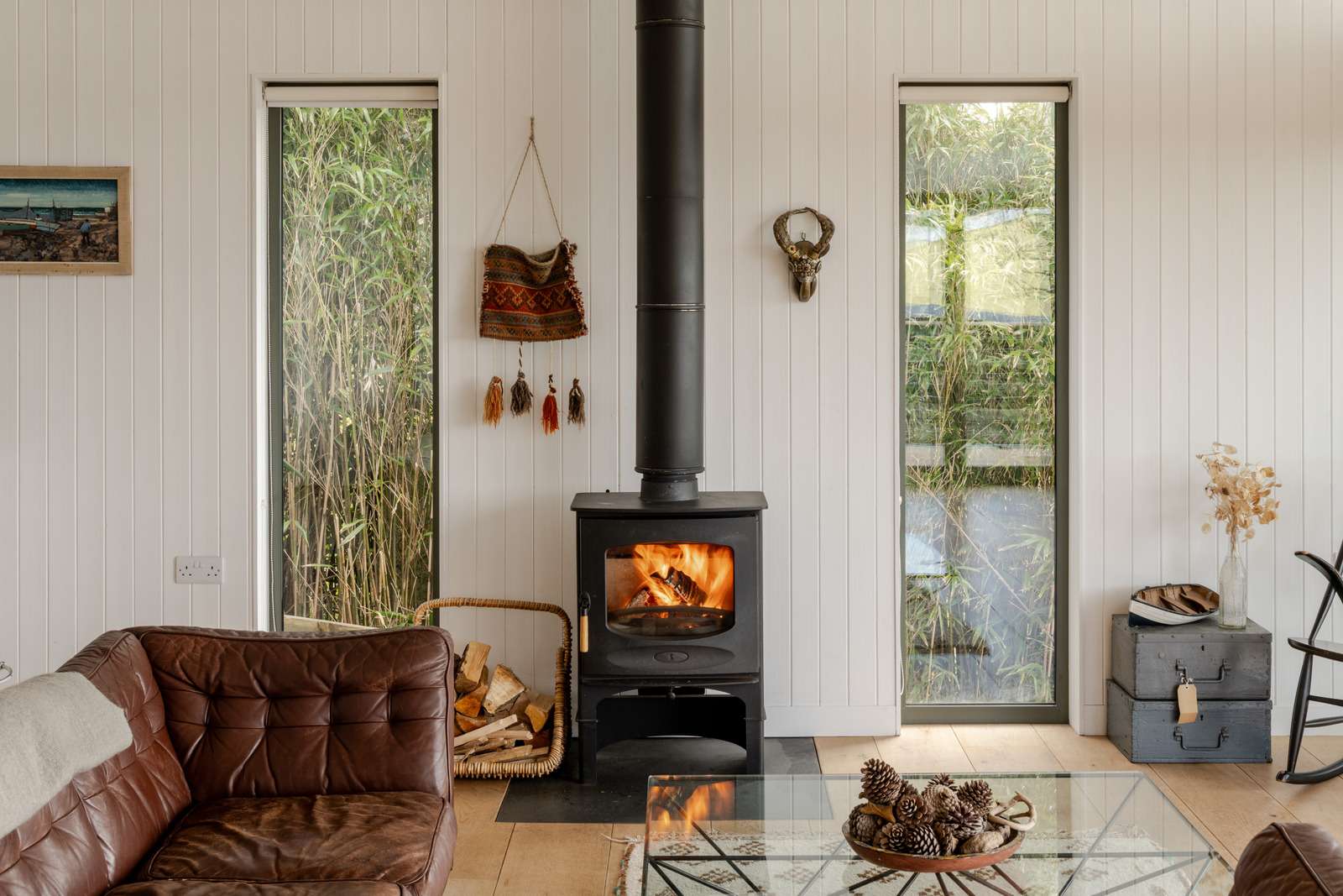 salon avec poêle maison Pays de Galles