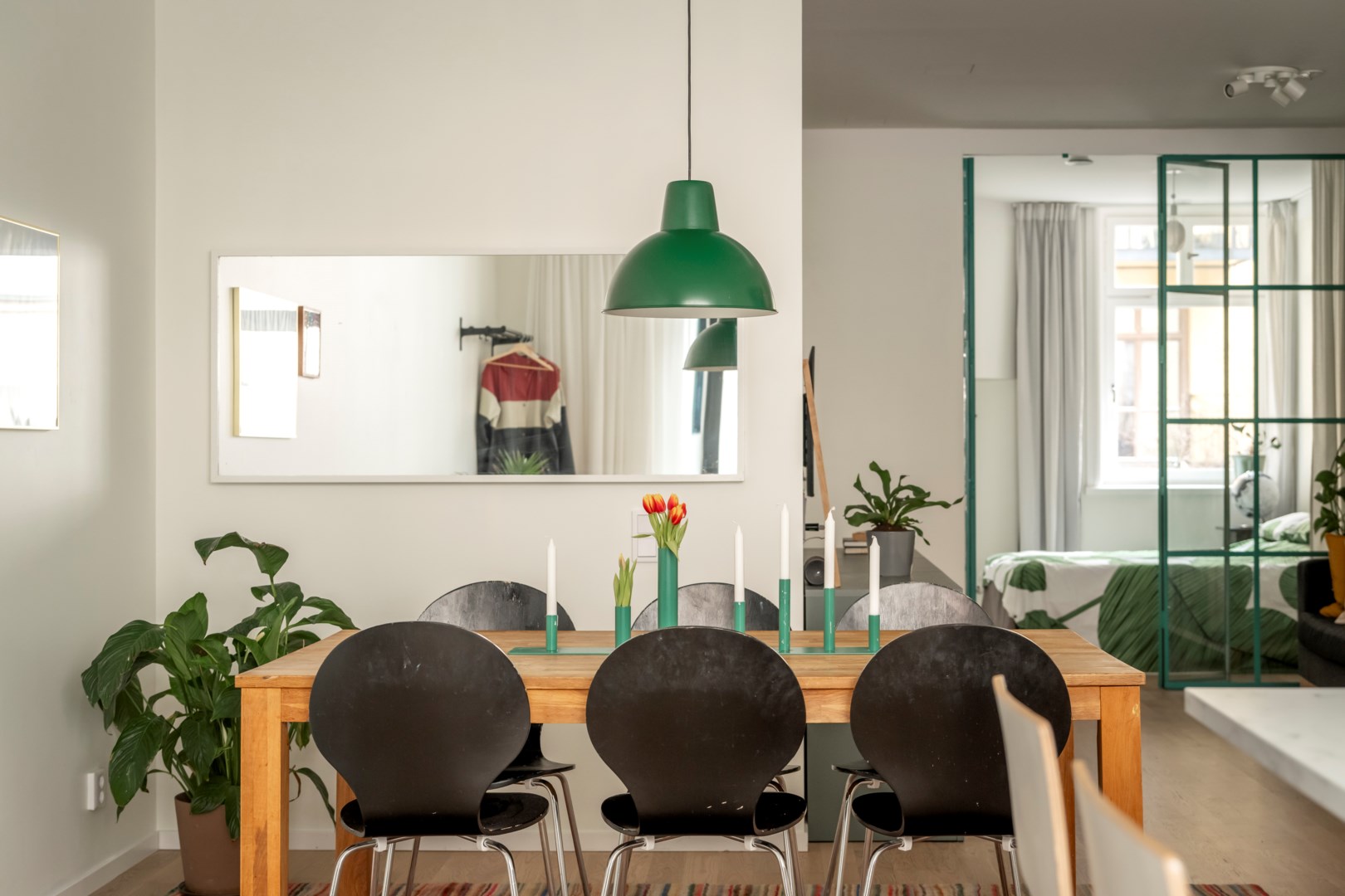 salle à manger salon avec verrière verte chambre deux-pièces 57m2
