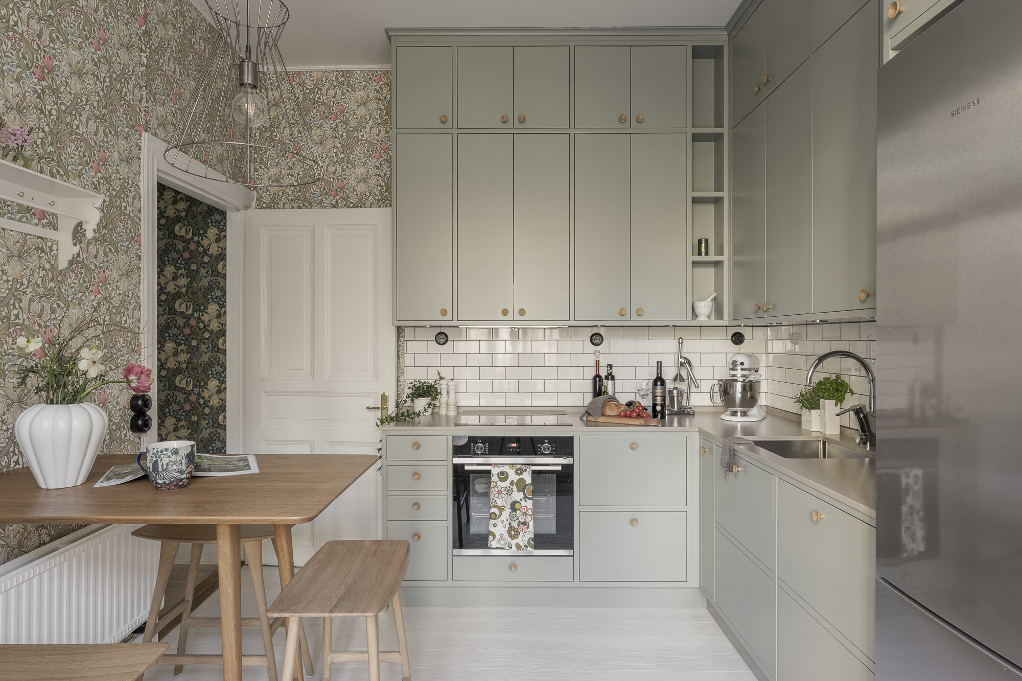 cuisine verte papier-peint William Morris décoration scandinave