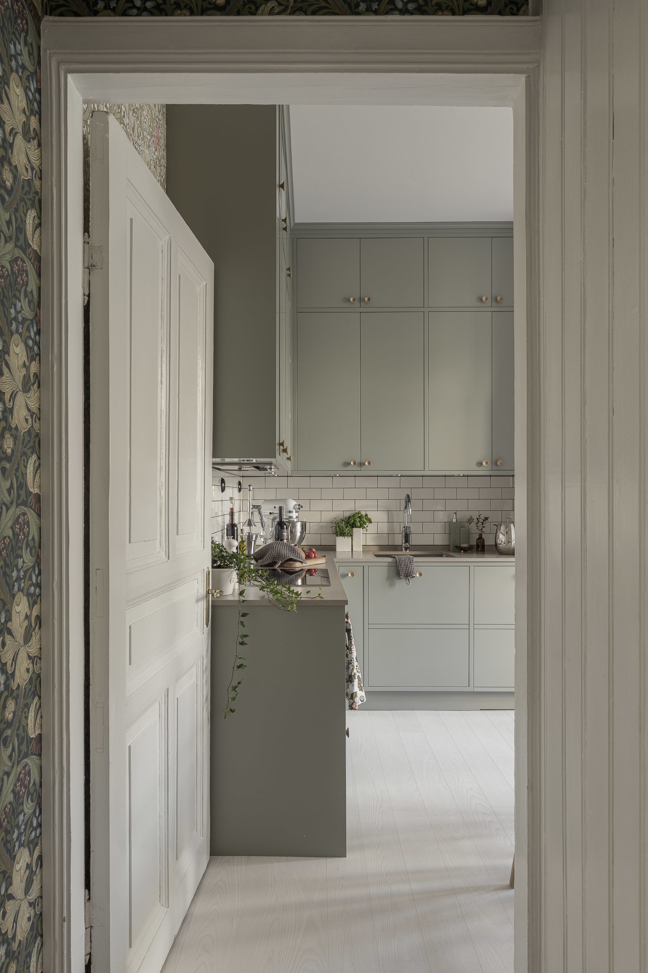 cuisine verte papier-peint William Morris décoration scandinave