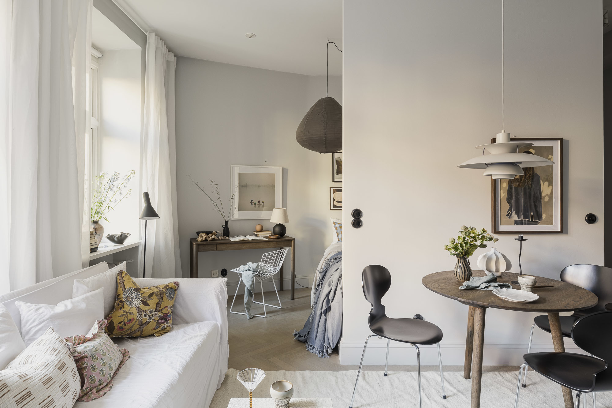 salon et espace chambre studio 33m2 décoration scandinave