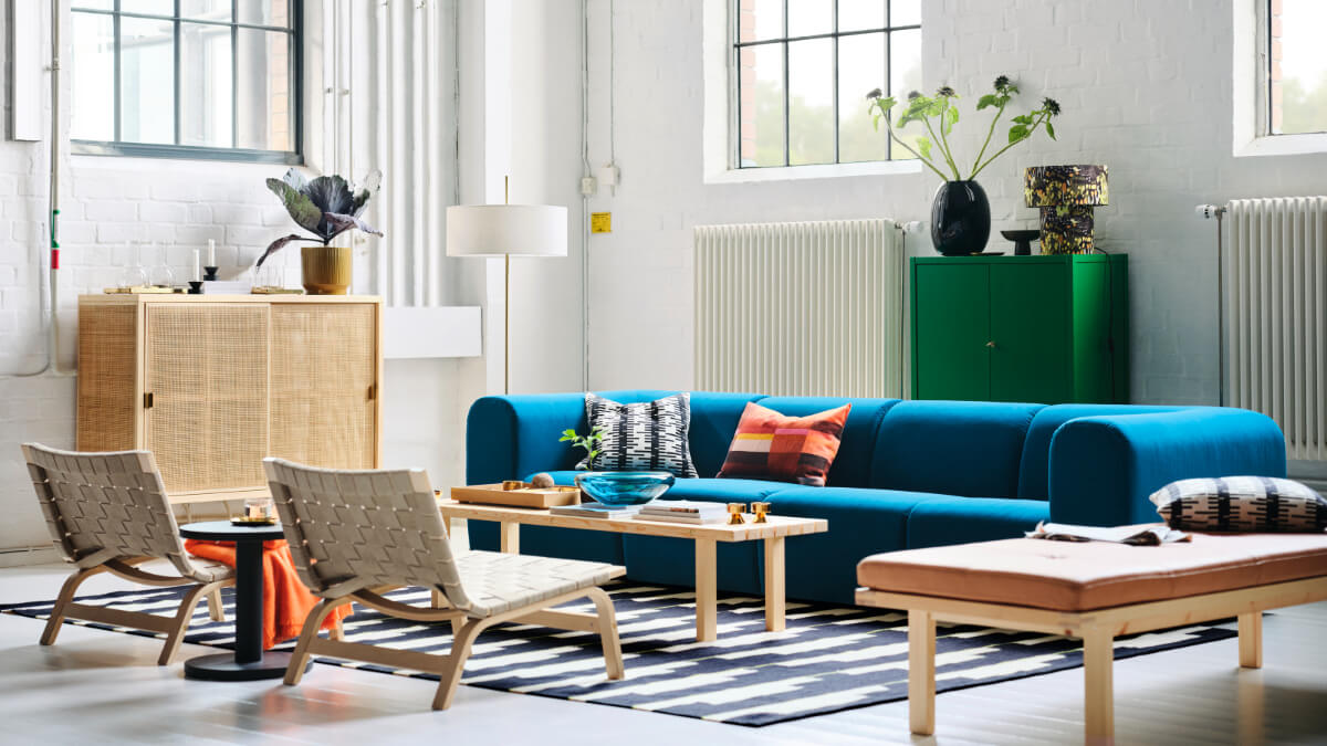 salon canapé bleu collection IKEA Stockholm 2025
