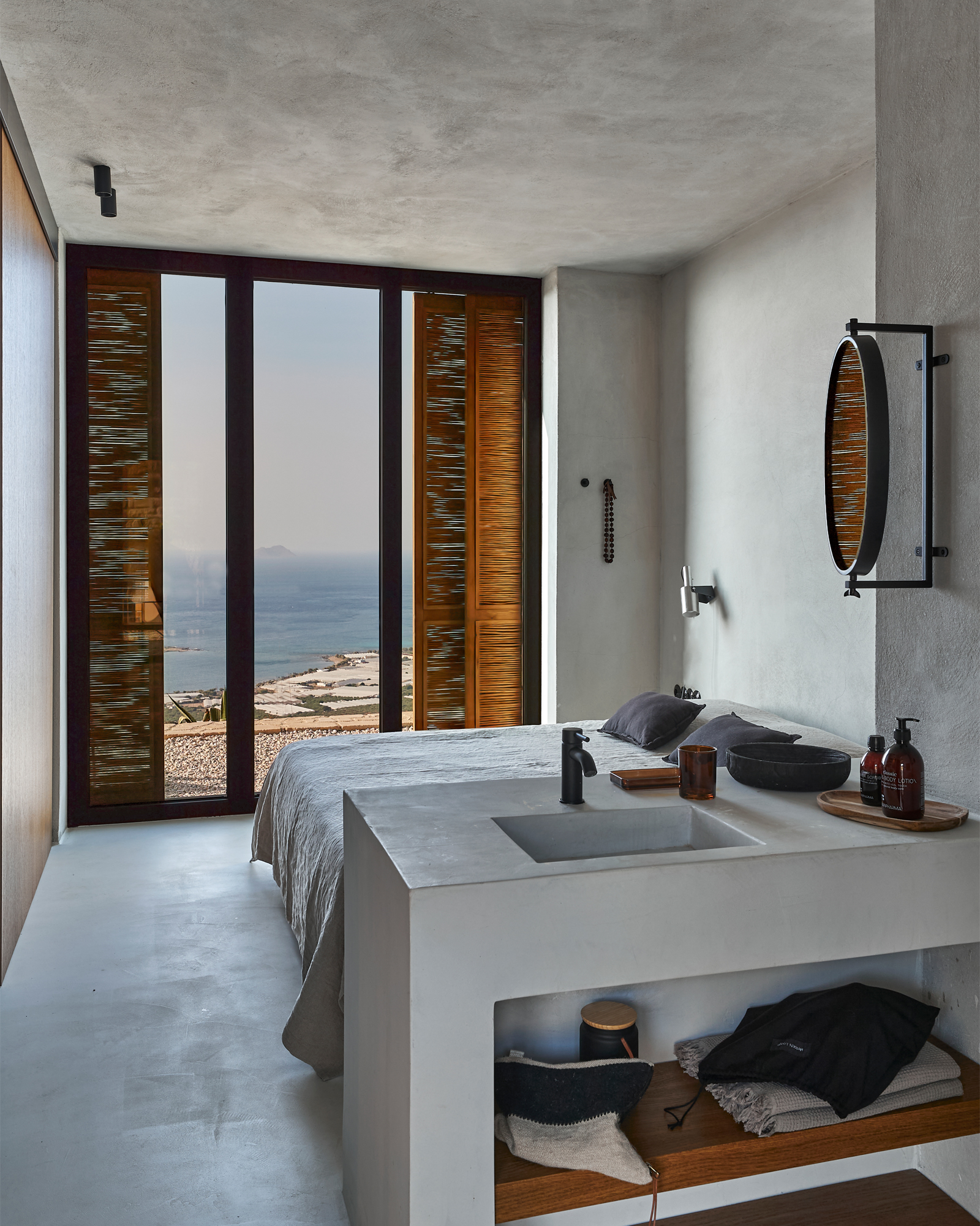 chambre maison contemporaine en pierres Crète Metochi Lodge avec piscine