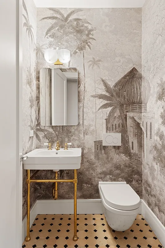 toilettes avec papier-peint panoramique noir et blanc toilettes avec papier-peint panoramique noir et blanc