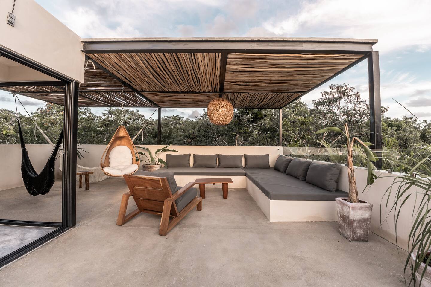 terrasse avec pergola villa Meka Mexique