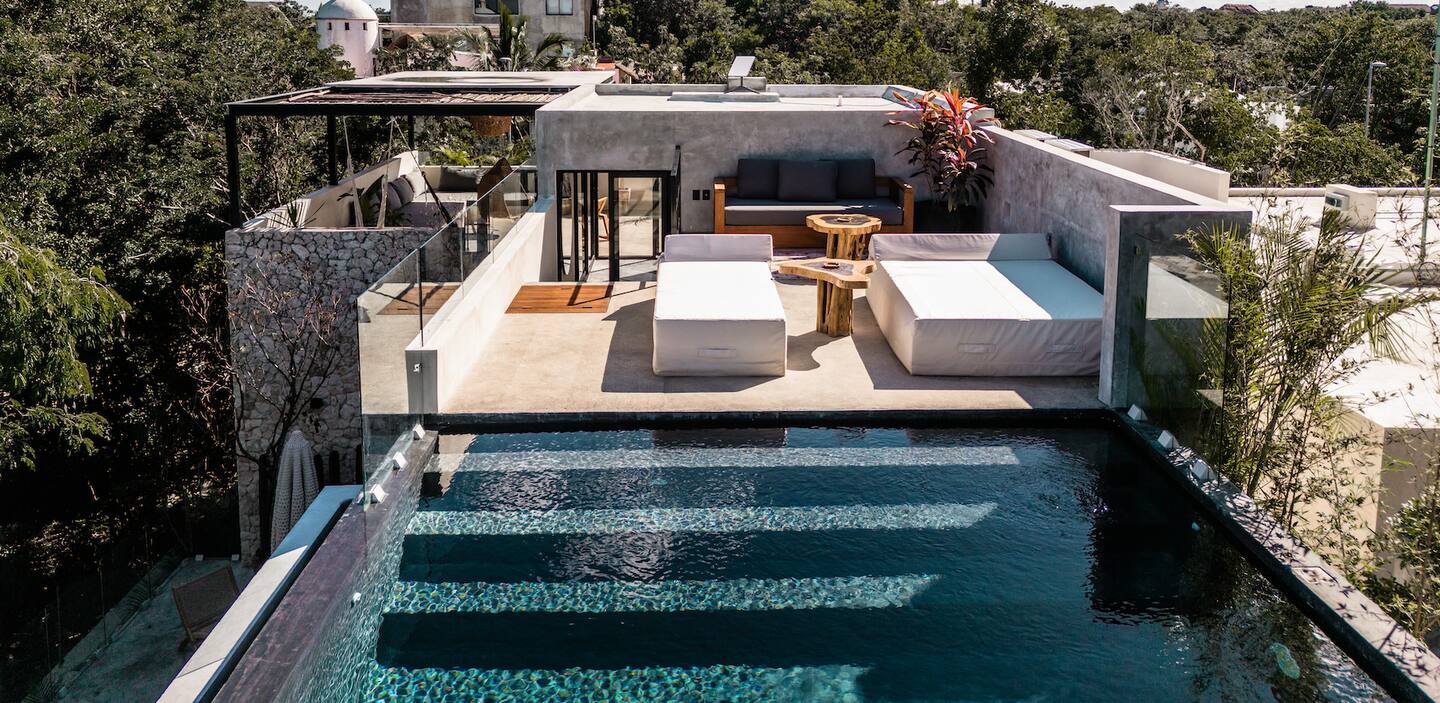 terrasse sur le toit avec piscine villa Meka Mexique
