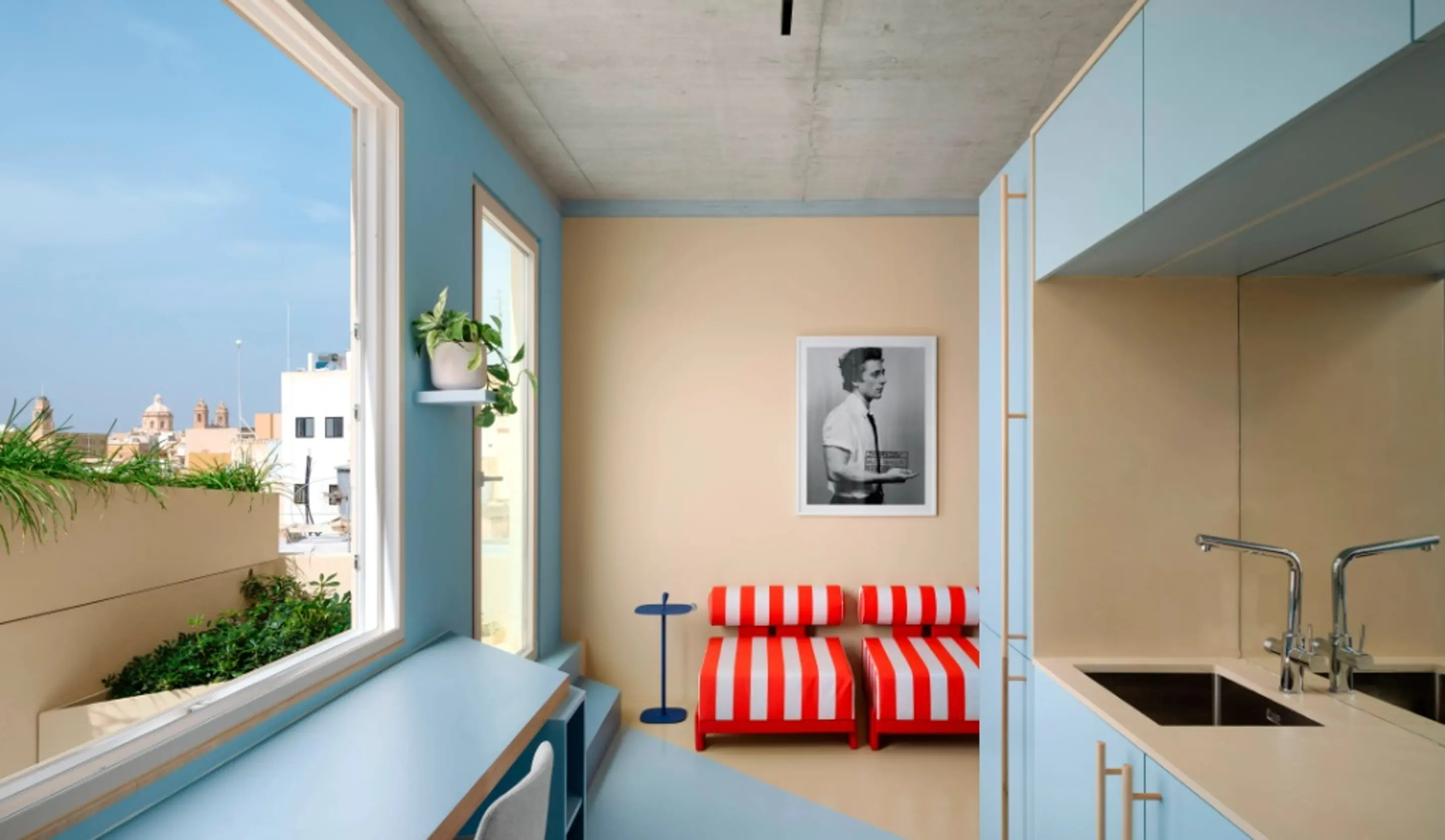 studio 28m2 décoration design bleue