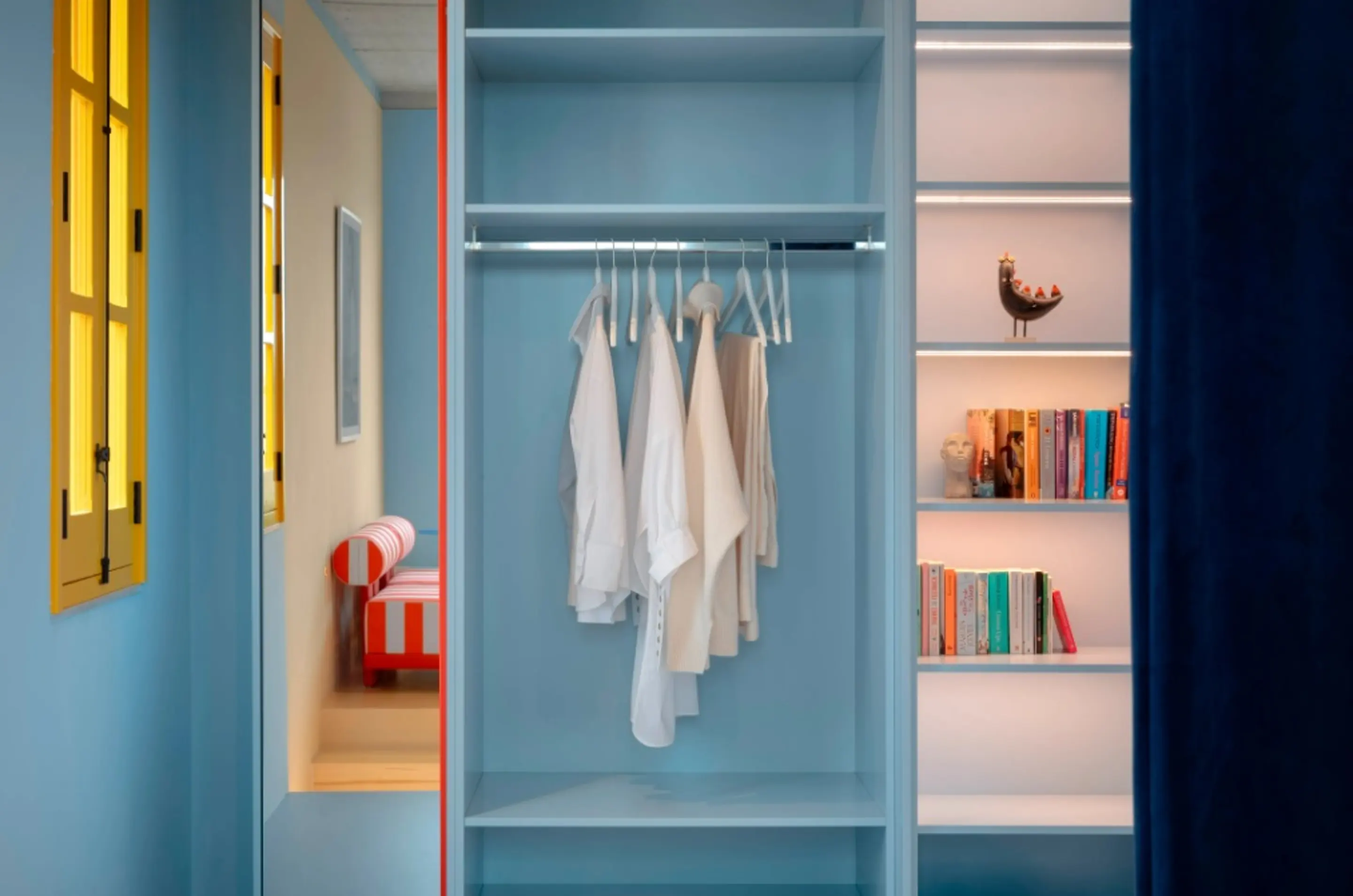 dressing studio 28m2 décoration design bleue