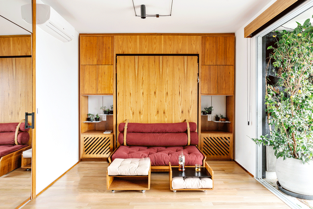 salon avec lit escamotable armoire