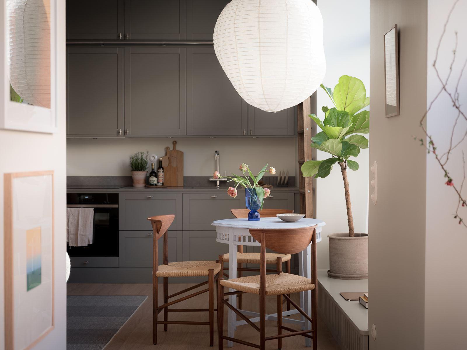 cuisine ouverte grise décoration scandinave deux-pièces de 43m2