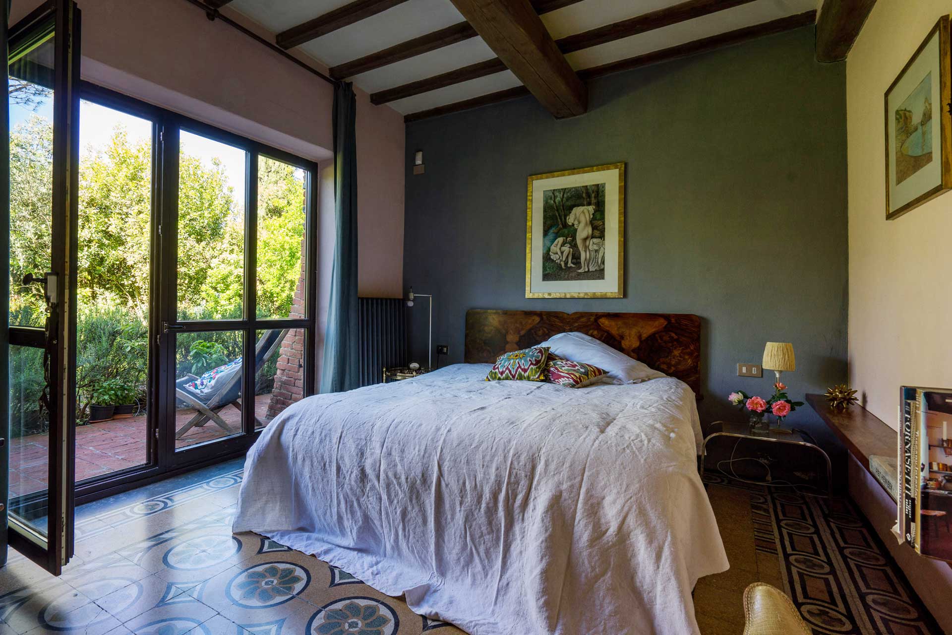 chambre avec poutres maison de vacances vintage Il Fienile