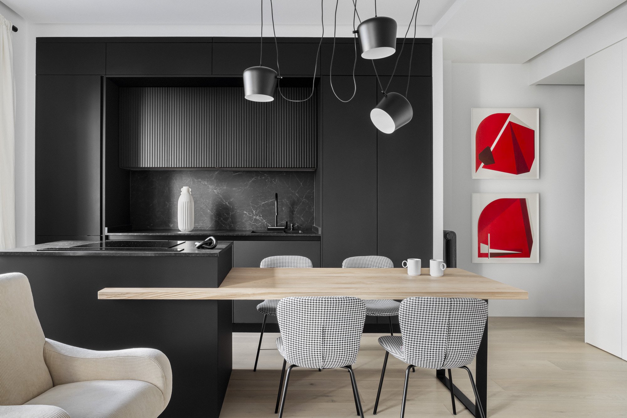 cuisine ouverte noire dans salon décoration design