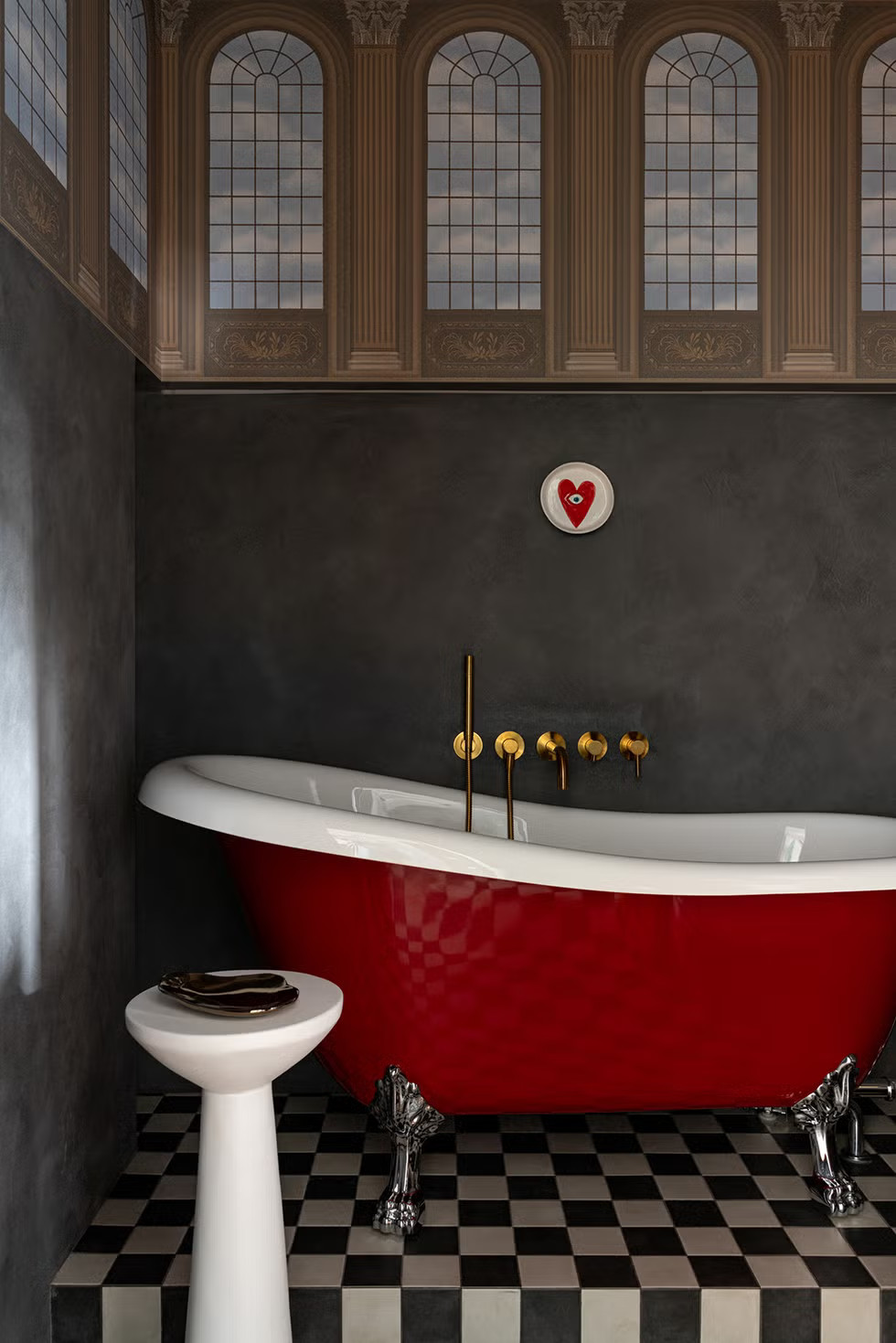 salle de bain rétro sol damier