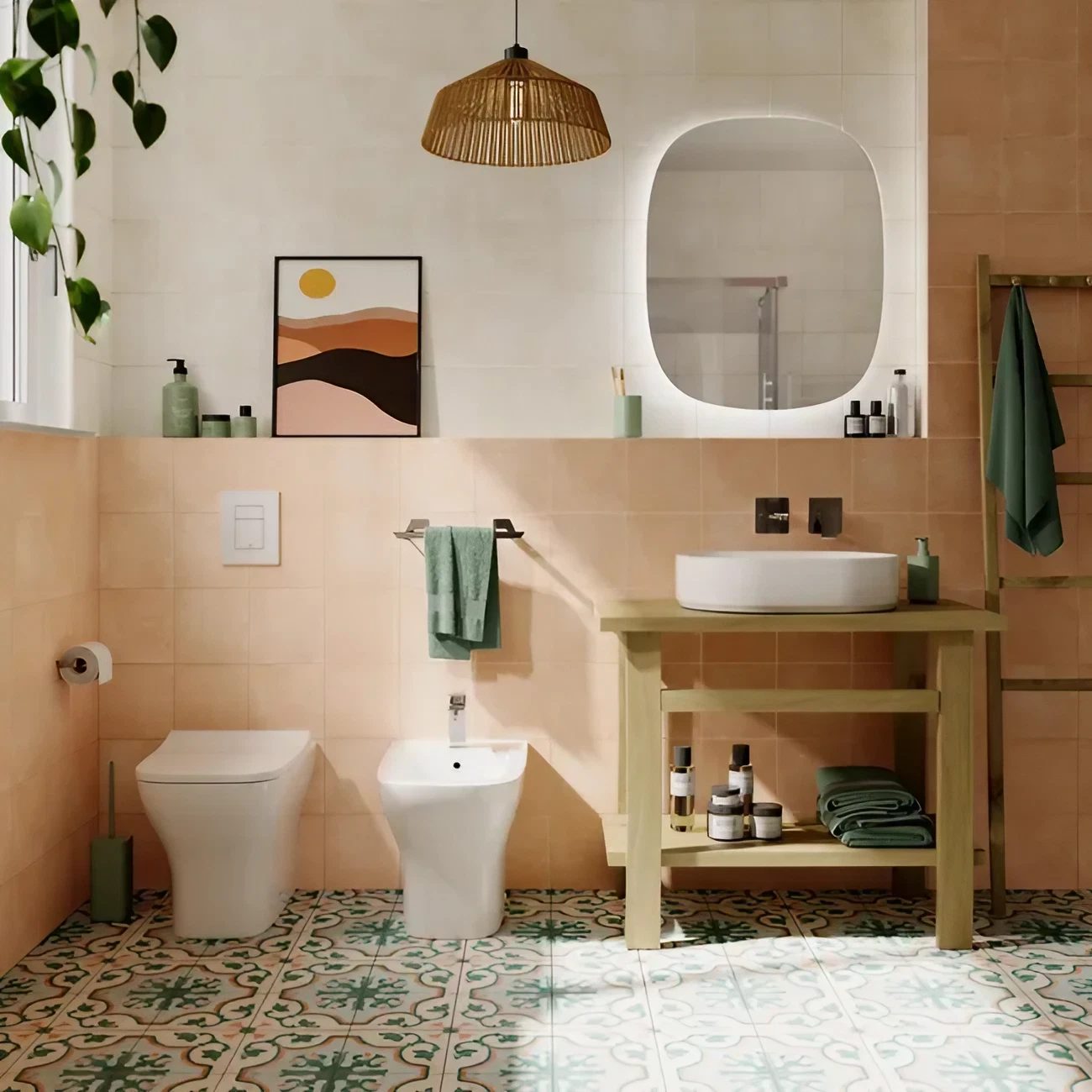 salle de bain sol carreaux de ciments polychromes