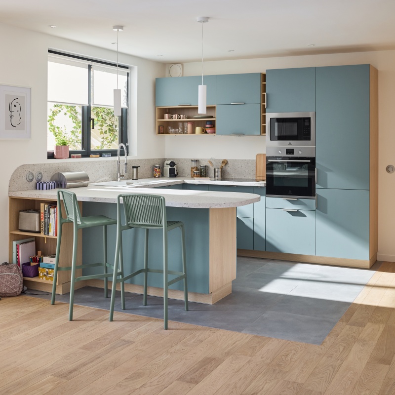 cuisine Leroy Merlin 2025 bleue et terrazzo cuisine Leroy Merlin 2025 bleue et terrazzo