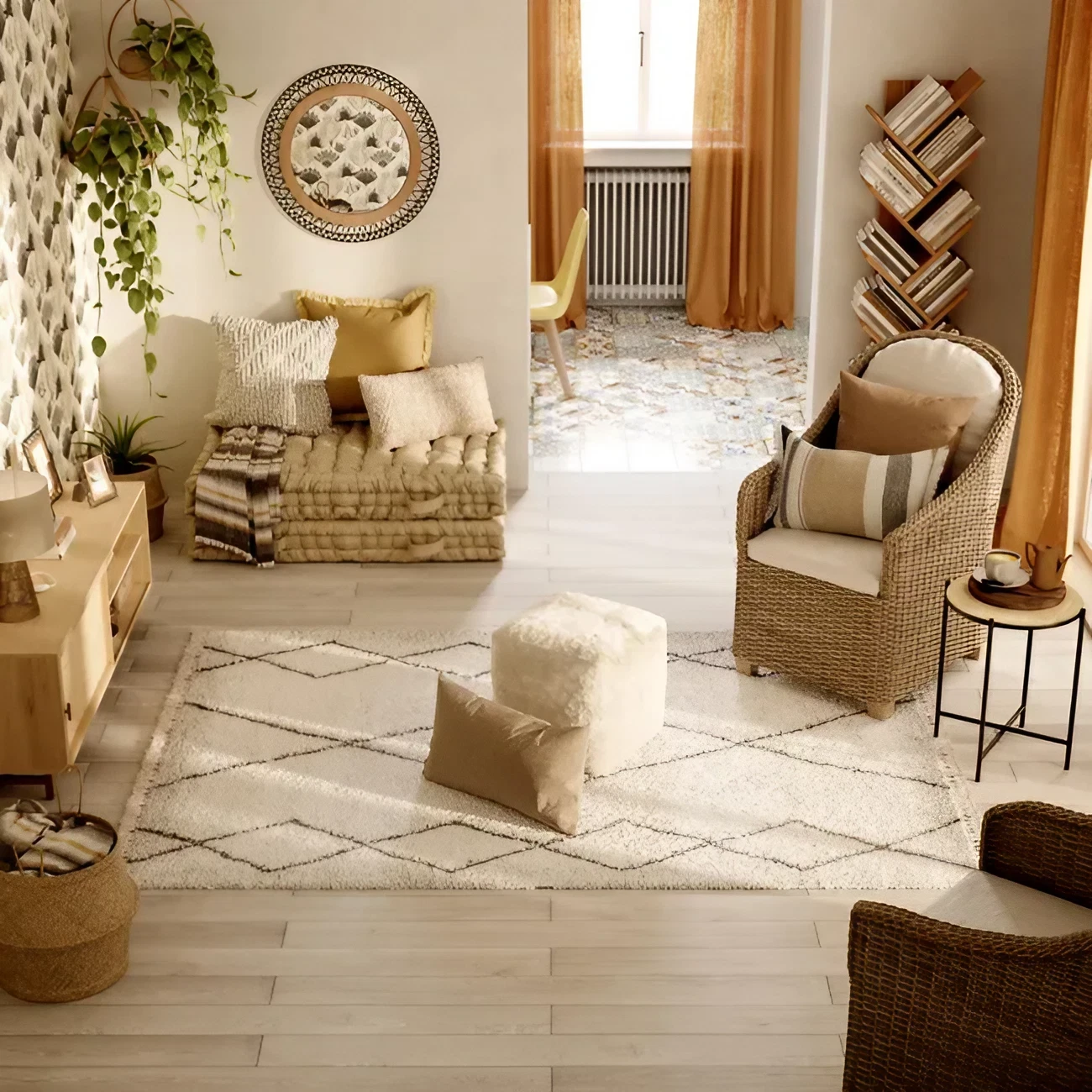 salon avec papier-peint