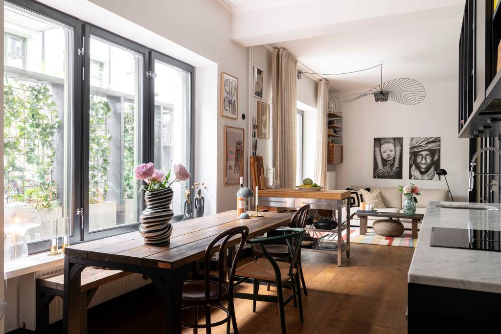 cuisine ouverte et salon deux-pièces 48m2 style mini loft