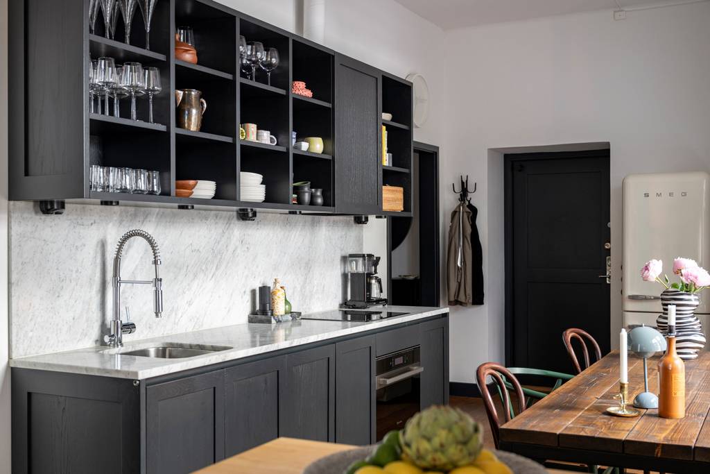 cuisine ouverte deux-pièces 48m2 style mini loft