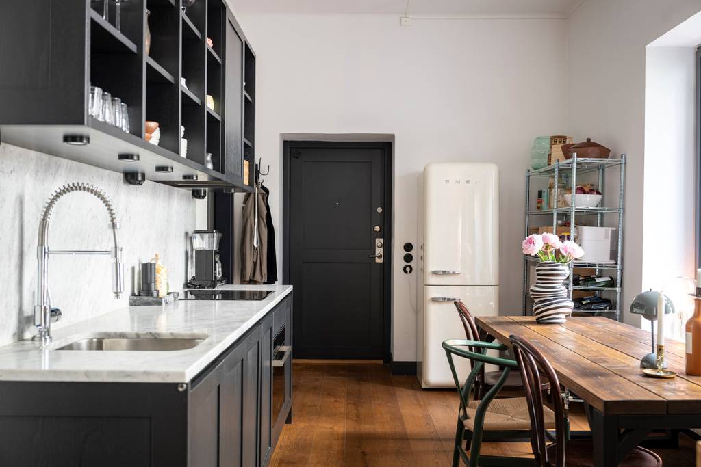 cuisine ouverte deux-pièces 48m2 style mini loft