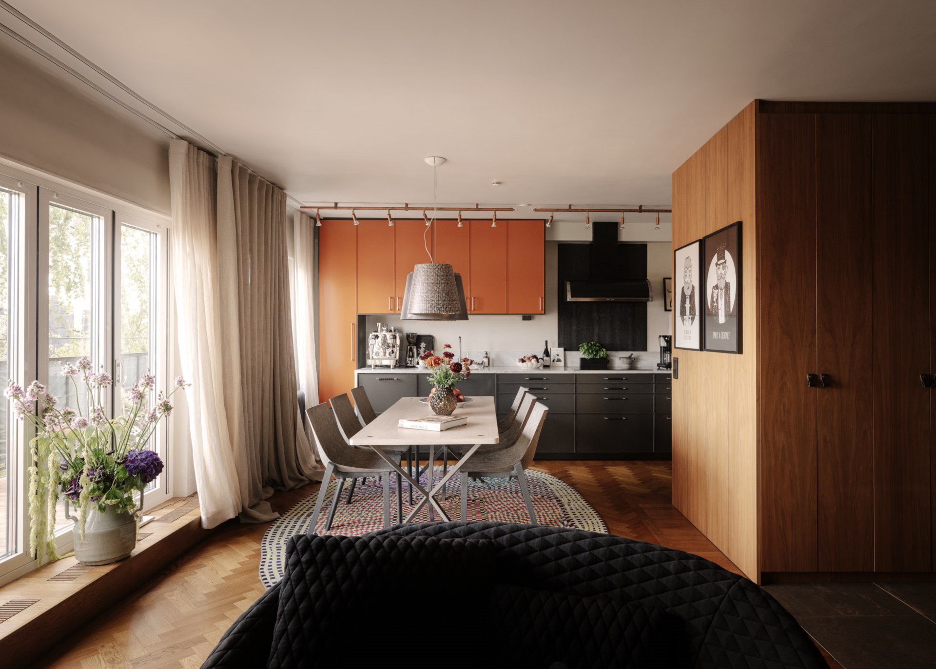 cuisine et salle à manger studio 42m2 avec alcôve décoration design bois et gris cuisine et salle à manger studio 42m2 avec alcôve décoration design bois et gris