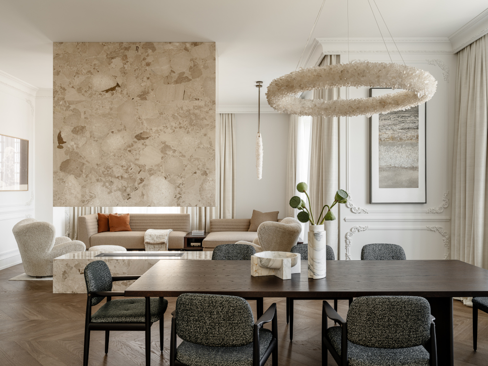 salon et salon avec cheminée décoration contemporaine grand appartement raffiné