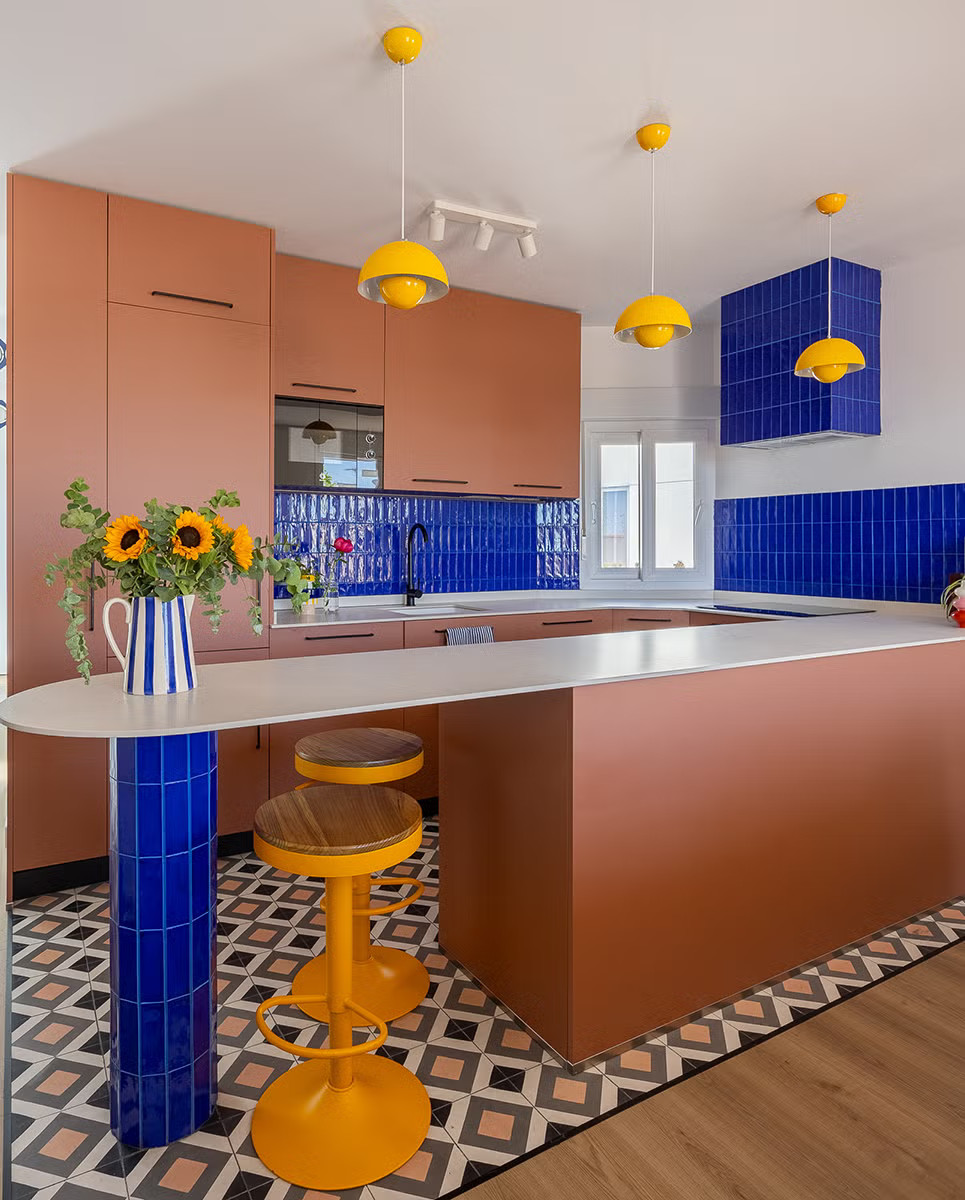 cuisine appartement 70m2 décoration design et colorée