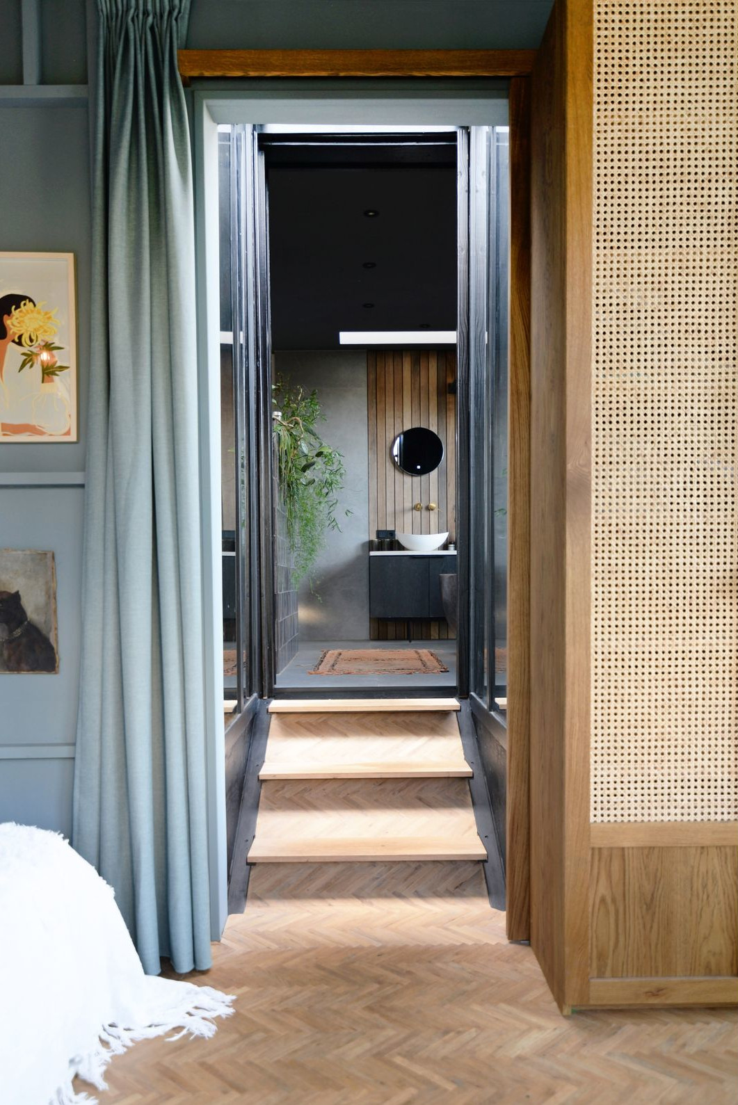 chambre décoration moderne murs bleus et bois avec salle de bain chambre décoration moderne murs bleus et bois avec salle de bain
