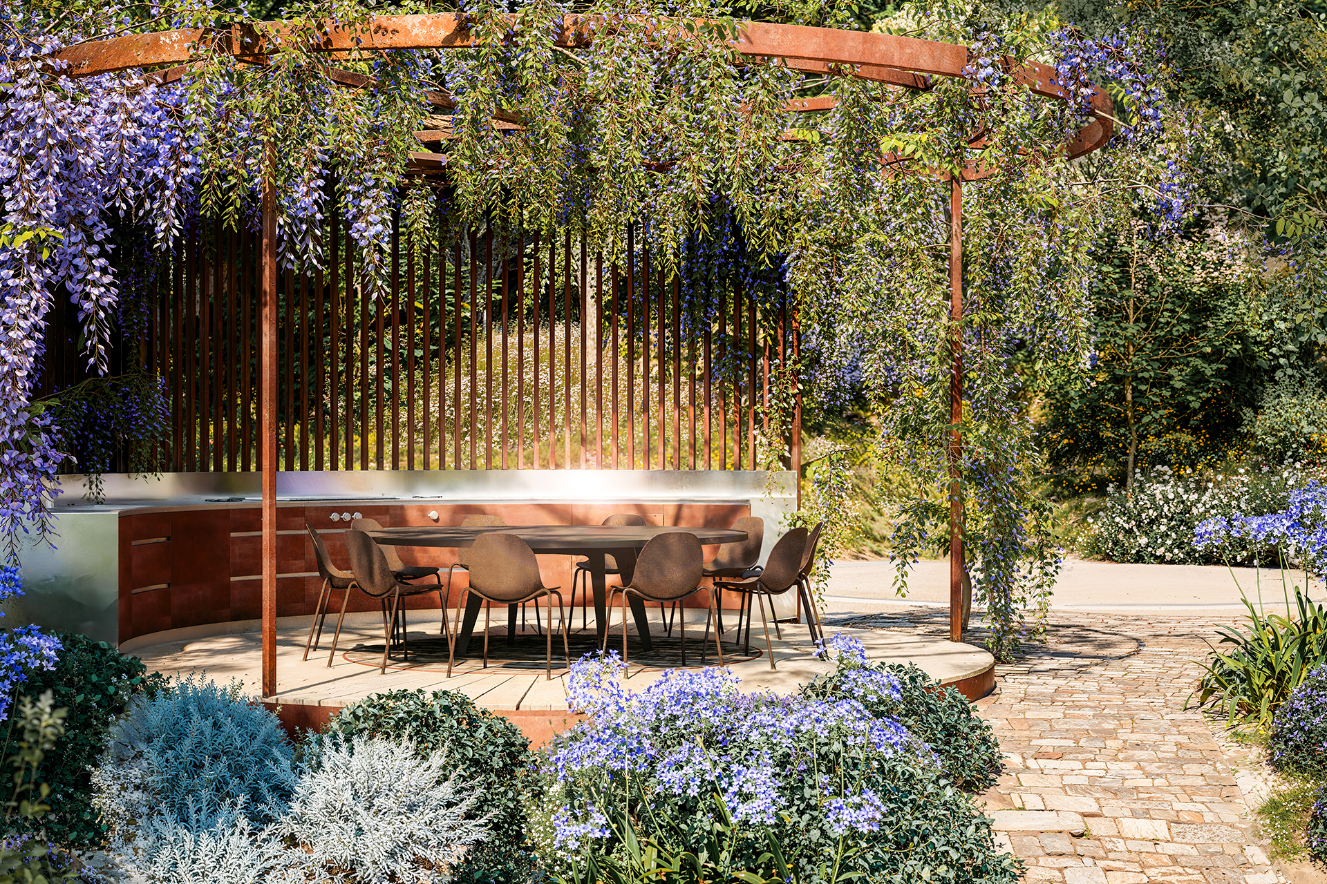 jardin avec pergola et glycine jardin avec pergola et glycine